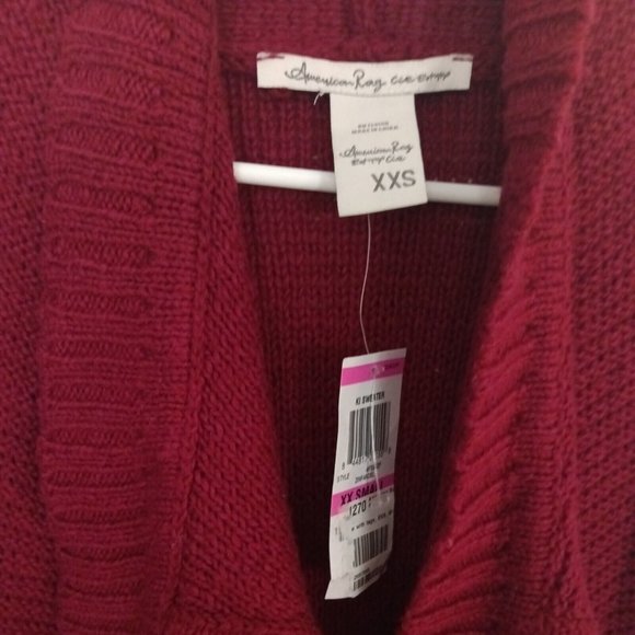 American Rag Knit Sweater XXS Open Front Draped Collared Zinfandel New With Tags - Picture 4 of 5